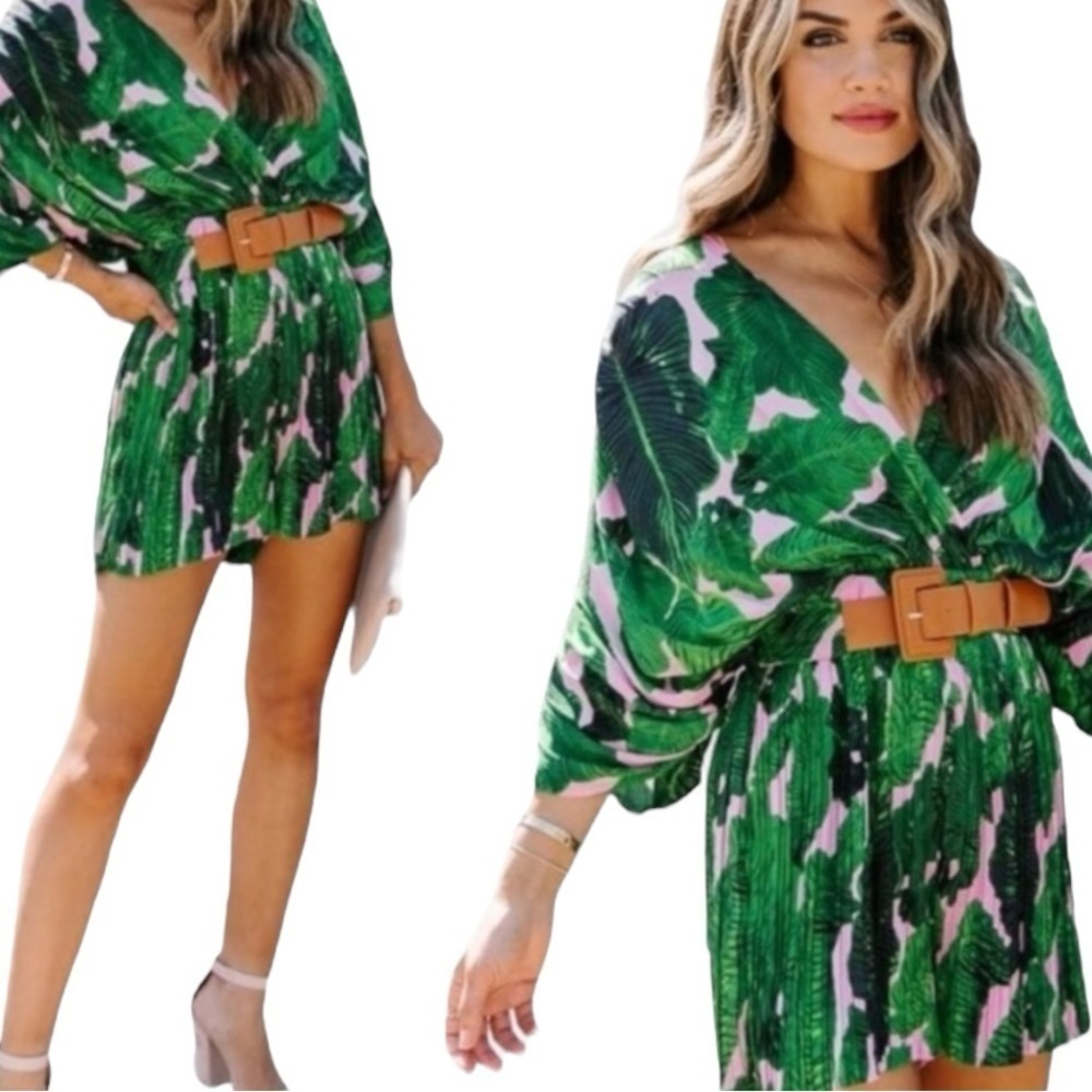Green Leaf Print Women's Jumpsuit